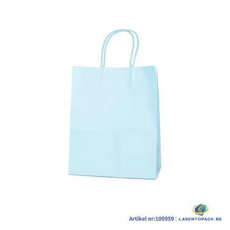 12x Papieren tas gedraaid handvat - 22cm x 27cm x 11cm Licht Blauw 