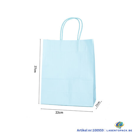 12x Papieren tas gedraaid handvat - 22cm x 27cm x 11cm Licht Blauw 