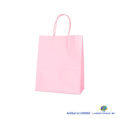 12x Papieren tas gedraaid handvat - 22cm x 27cm x 11cm Licht Roze 