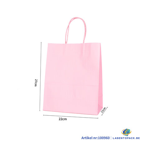 12x Papieren tas gedraaid handvat - 22cm x 27cm x 11cm Licht Roze 