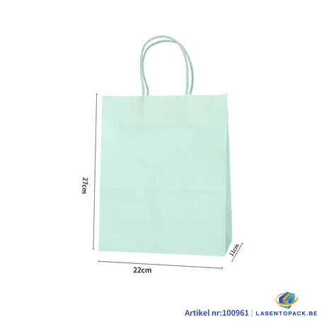 12x Papieren tas gedraaid handvat - 22cm x 27cm x 11cm Licht Groen 