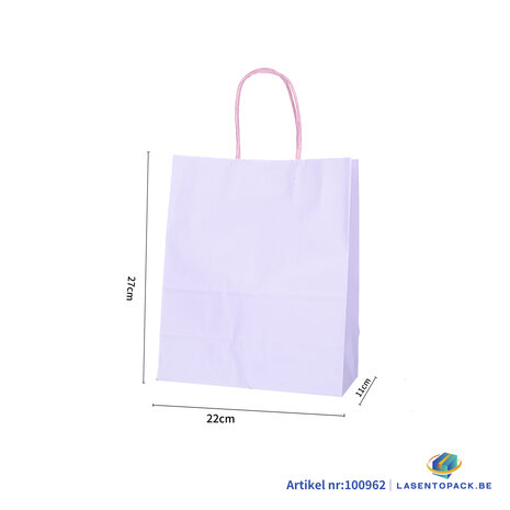 12x Papieren tas gedraaid handvat - 22cm x 27cm x 11cm Licht Paars 