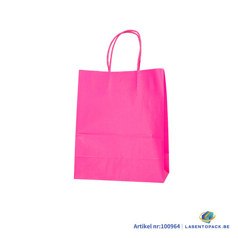 12X Papieren tas gedraaid handvat - 22cm x 27cm x 11cm Hot Pink 