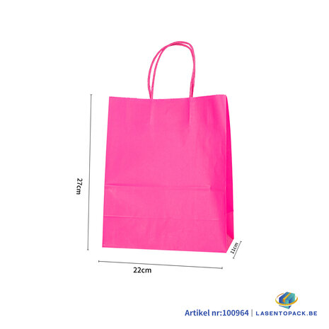 12X Papieren tas gedraaid handvat - 22cm x 27cm x 11cm Hot Pink 
