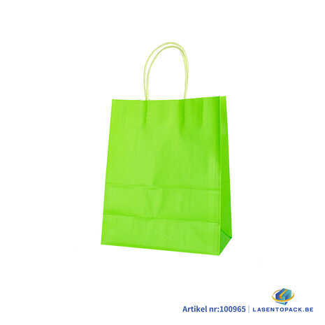 12X Papieren tas gedraaid handvat - 22cm x 27cm x 11cm Fel Groen 