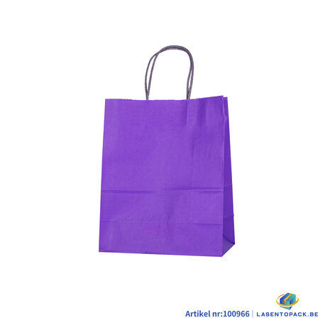 12x Papieren tas gedraaid handvat - 22cm x 27cm x 11cm Paars
