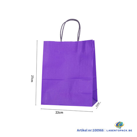 12x Papieren tas gedraaid handvat - 22cm x 27cm x 11cm Paars