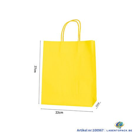12x Papieren tas gedraaid handvat - 22cm x 27cm x 11cm Geel 