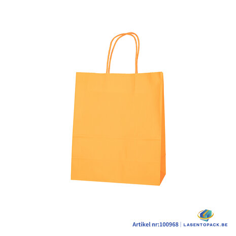 12x Papieren tas gedraaid handvat - 22cm x 27cm x 11cm Oranje 