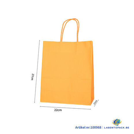 12x Papieren tas gedraaid handvat - 22cm x 27cm x 11cm Oranje 