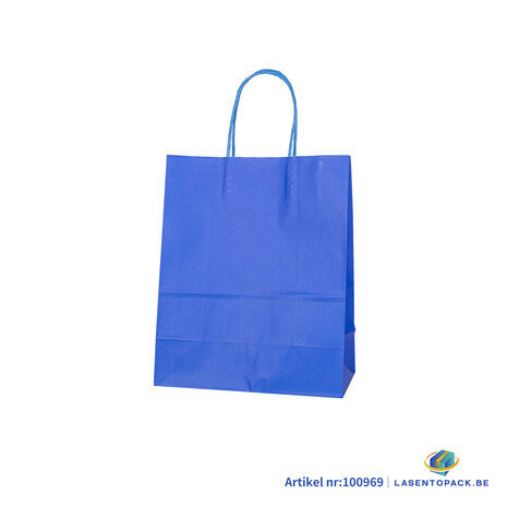 12x Papieren tas gedraaid handvat - 22cm x 27cm x 11cm Royal Blue 