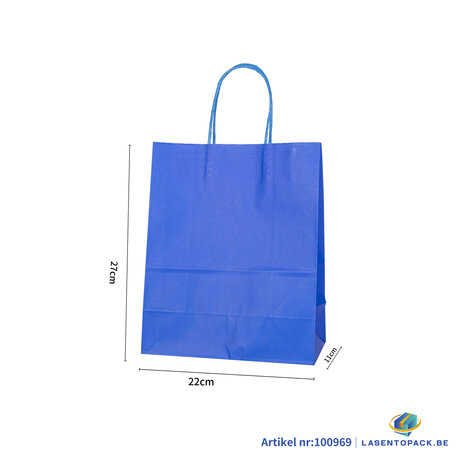 12x Papieren tas gedraaid handvat - 22cm x 27cm x 11cm Royal Blue 