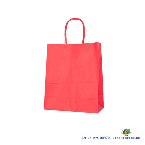 12x Papieren tas gedraaid handvat - 22cm x 27cm x 11cm Rood 