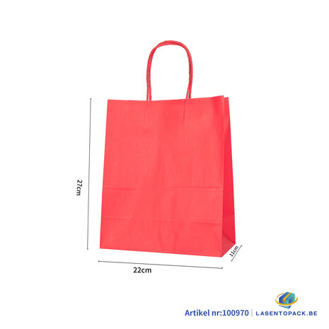 12x Papieren tas gedraaid handvat - 22cm x 27cm x 11cm Rood 