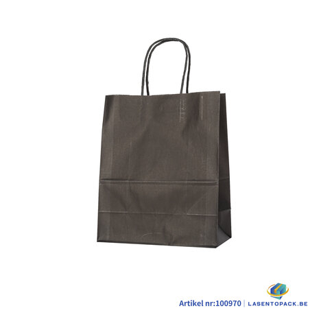 12x Papieren tas gedraaid handvat - 22cm x 27cm x 11cm Zwart/Zwart 