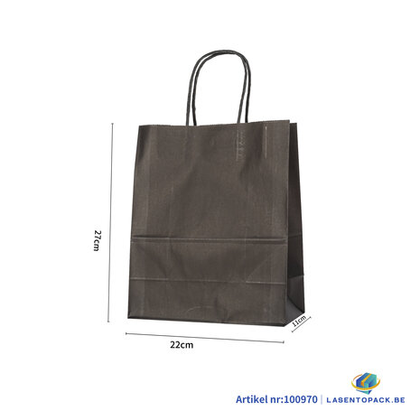 12x Papieren tas gedraaid handvat - 22cm x 27cm x 11cm Zwart/Zwart 