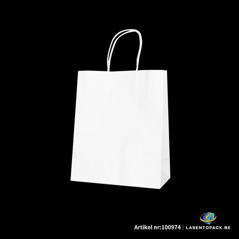 12x Papieren tas gedraaid handvat - 22cm x 27cm x 11cm Wit 