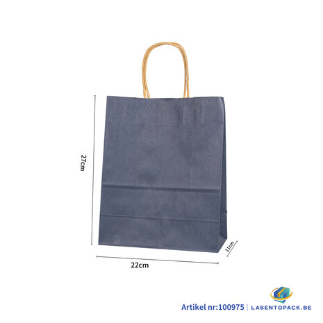 12x Papieren tas gedraaid handvat - 22cm x 27cm x 11cm Zwart 