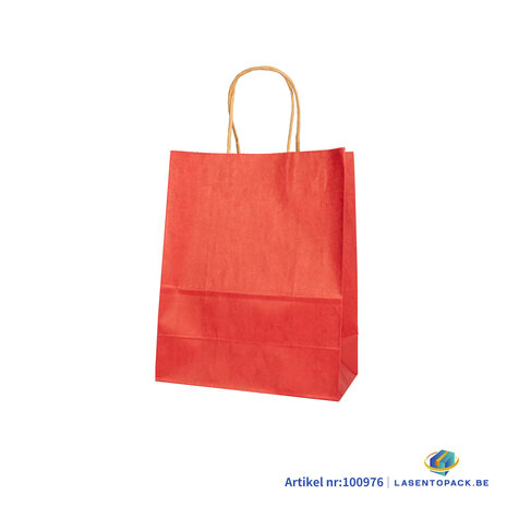 12x Papieren tas gedraaid handvat - 22cm x 27cm x 11cm Rood 
