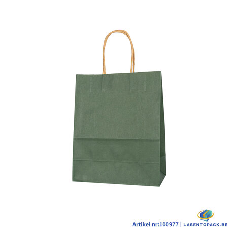 12x Papieren tas gedraaid handvat - 22cm x 27cm x 11cm Olive Green 