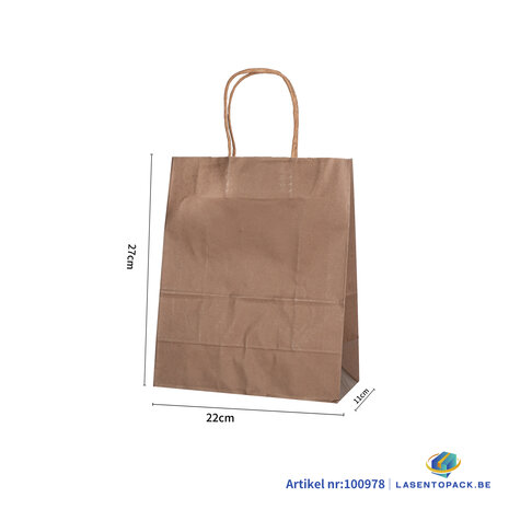 12x Papieren tas gedraaid handvat - 22cm x 27cm x 11cm Bruin 