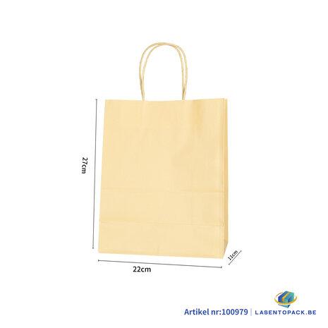 12x Papieren tas gedraaid handvat - 22cm x 27cm x 11cm Licht Geel 