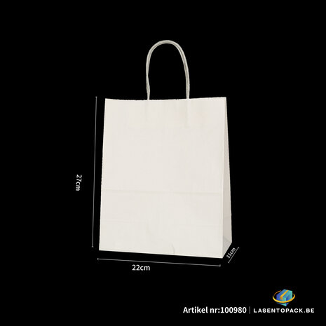 12x Papieren tas gedraaid handvat - 22cm x 27cm x 11cm Off White 