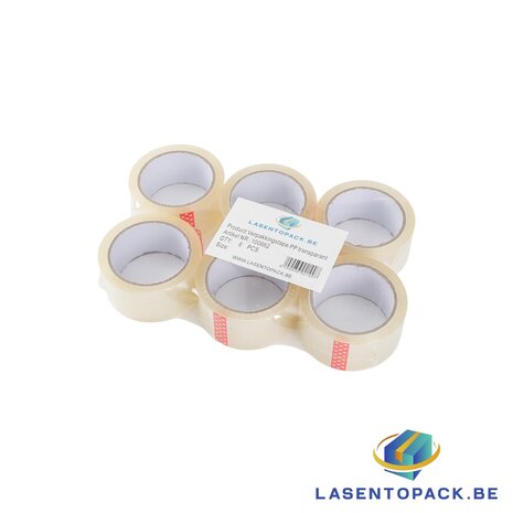 6x Verpakkingstape Transparant PP Plakband 48mmx66m 