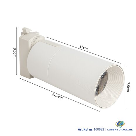 LED Railverlichting - Track Spot - 24W - Rond - Natuurlijk Wit 6000K - Wit - Aluminium