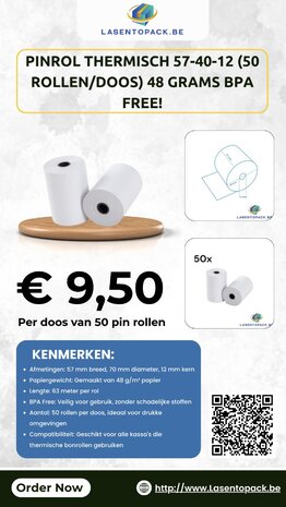 50x Bancontact rollen - Pinrollen 57x40x12 - 18 meter per rol - BPA FREE!