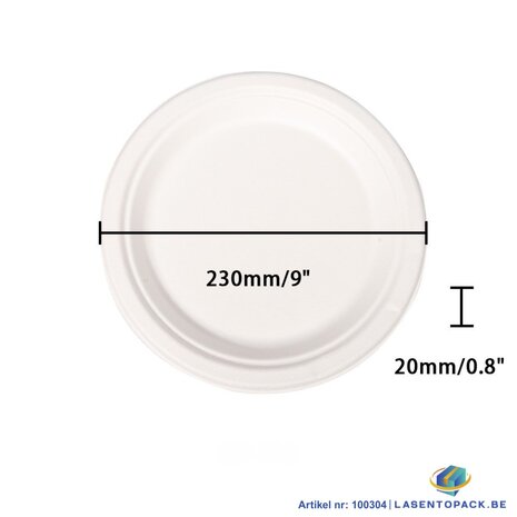 500x Bord &Oslash;23 cm suikerriet BIO bagasse Plasticvrij 9 inch
