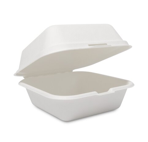 500x Hamburgerbakje Groot suikerriet BIO Plasticvrij  (Hamburger box 6 inch) 152mm x 152mm x 76 mm