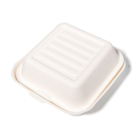 500x Hamburgerbakje Groot suikerriet BIO Plasticvrij  (Hamburger box 6 inch) 152mm x 152mm x 76 mm