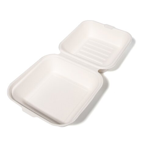 500x Hamburgerbakje Groot suikerriet BIO Plasticvrij  (Hamburger box 6 inch) 152mm x 152mm x 76 mm