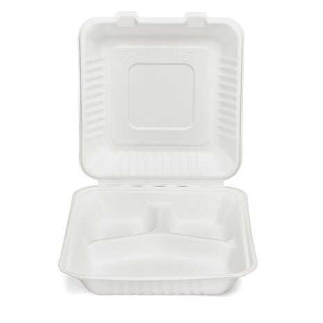 200x Menubox 3-vaks Groot 1300 ML suikerriet BIO  (Menu box 9 inch sugarcane) 231mm X 231mm X 79mm