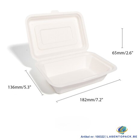 500x Menubox 1-vaks 600ML suikerriet BIO (Menu box  sugarcane) 182mm X 136mm X 65mm