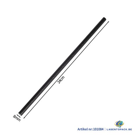 100x BIO Papieren rietjes 8mm x 240mm Zwart