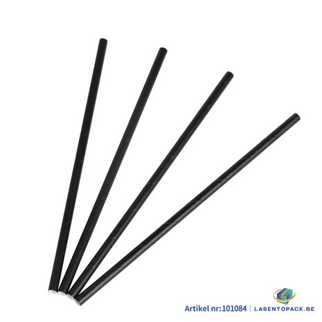 100x BIO Papieren rietjes 8mm x 240mm Zwart