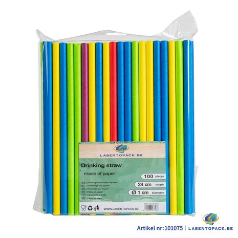100x BIO Papieren milkshake rietjes 10mm x 240mm Mix Velle Kleuren