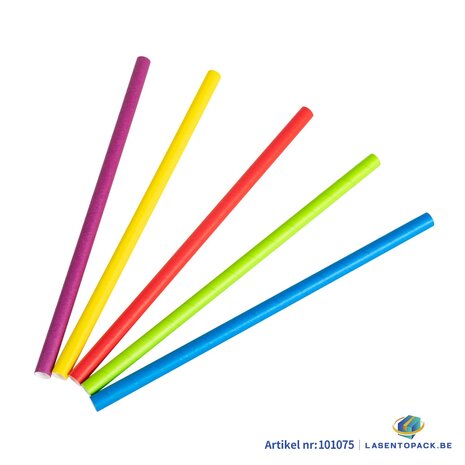 100x BIO Papieren milkshake rietjes 10mm x 240mm Mix Velle Kleuren