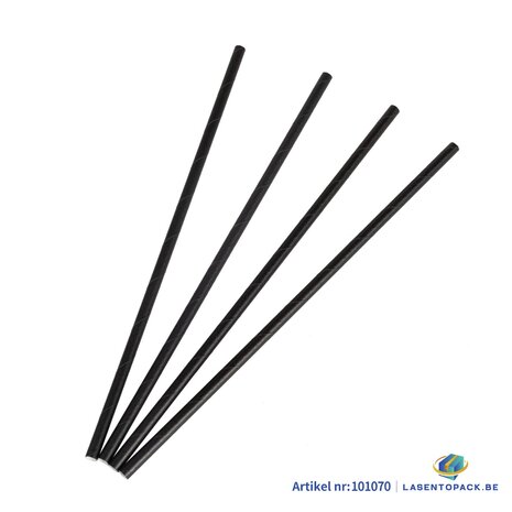 500x BIO Papieren rietjes 6mm x 240mm Zwart