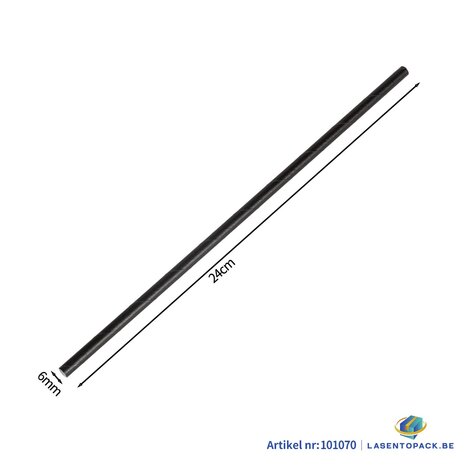 500x BIO Papieren rietjes 6mm x 240mm Zwart