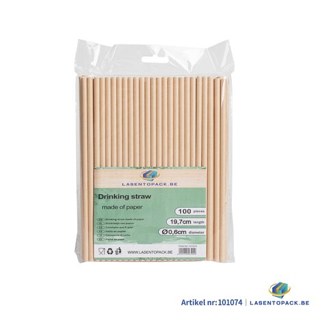 100x BIO Papieren rietjes 6mm x 197mm Kraft