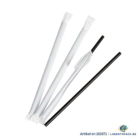 100x BIO Papieren rietjes 6mm x 197mm zwart Per stuk Verpakt!