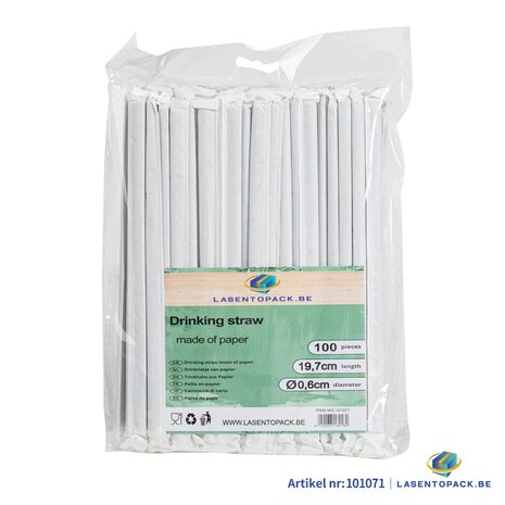 100x BIO Papieren rietjes 6mm x 197mm zwart Per stuk Verpakt!