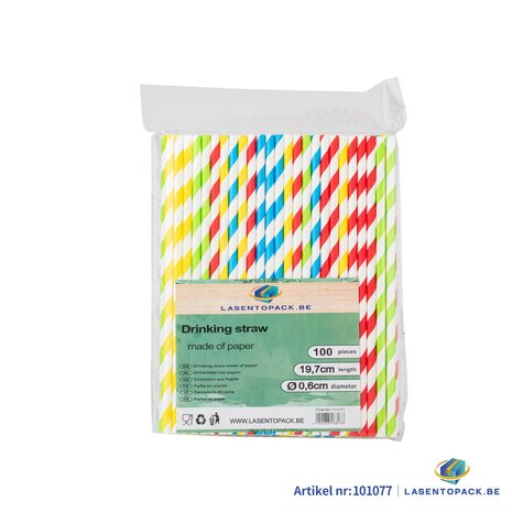 100x BIO Papieren rietjes 6mm x 197mm Streepjes Model