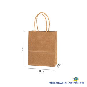 12x Papieren tas gedraaid handvat - 12cm x 15cm x 6cm Bruin 